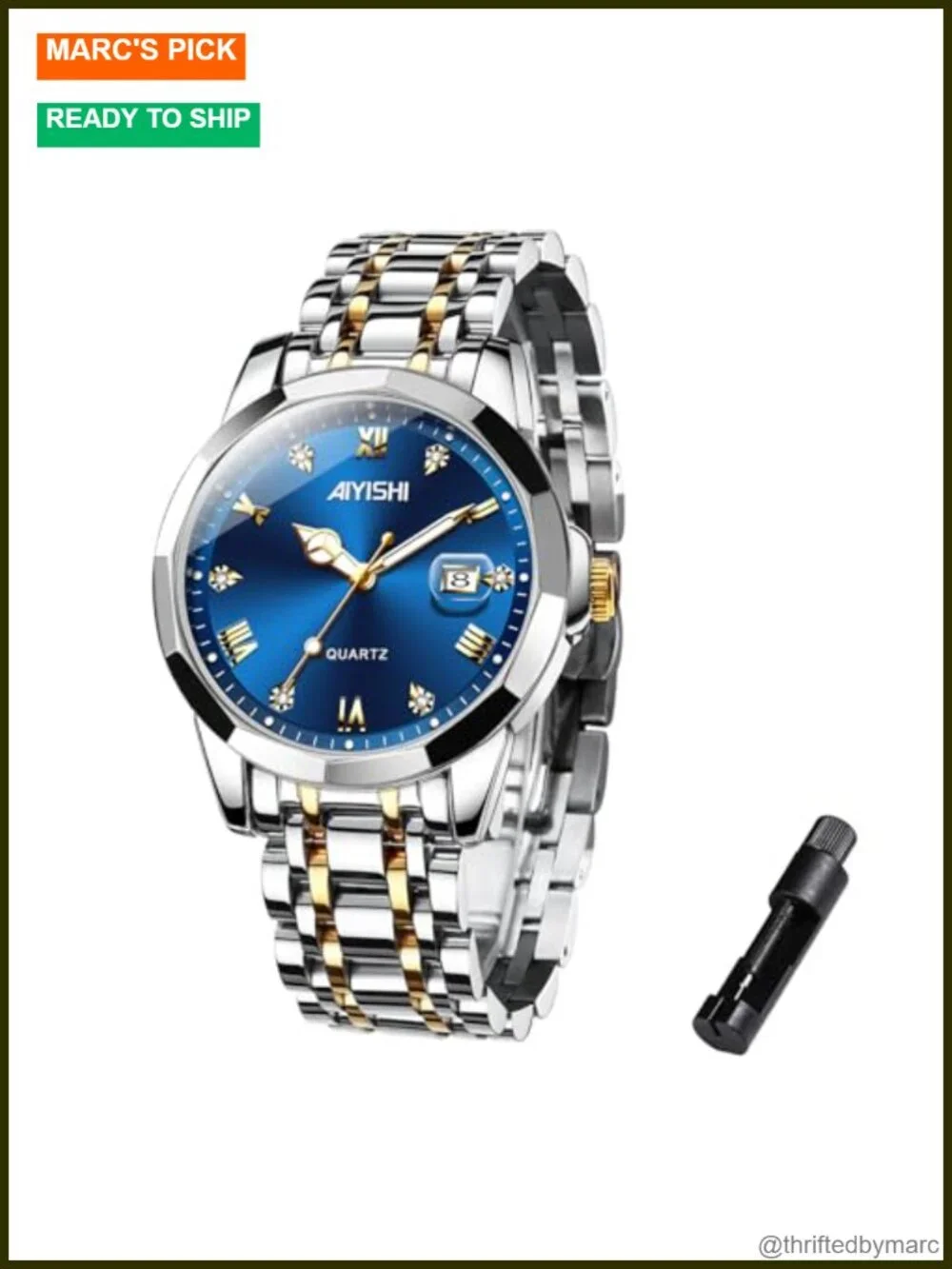 Luxury Stainless Steel Business Men's Analog Quartz Watch with Roman Numerals &
